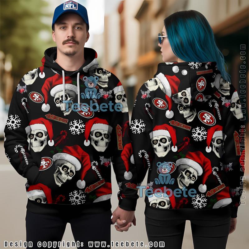 San Francisco 49Ers Santa Skull 3D Hoodie Black Red