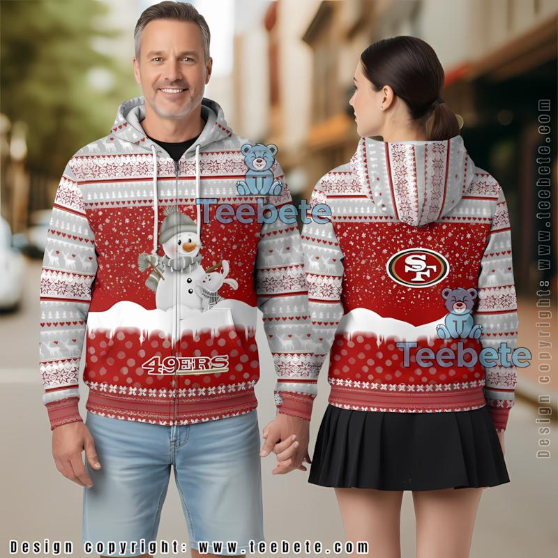 San Francisco 49Ers Snowman Christmas 3D Hoodie White Red