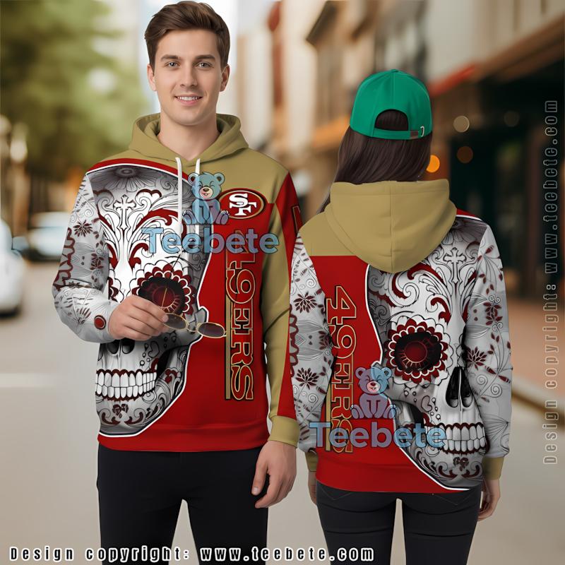 San Francisco 49Ers Tribal Skull 3D Hoodie White Red
