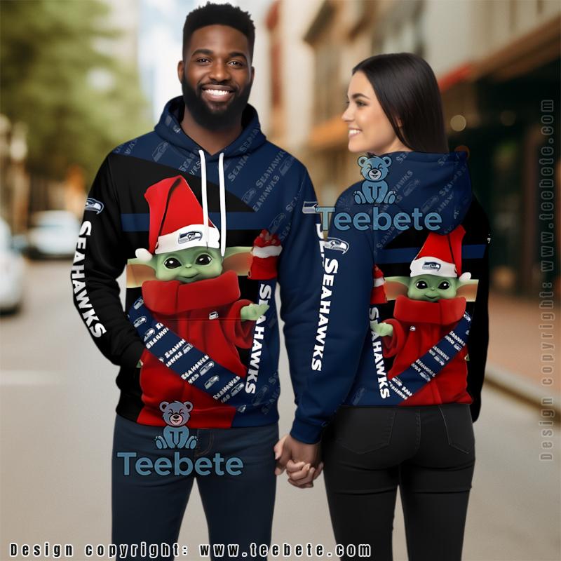 Santa Baby Yoda Star Wars Seattle Seahawks 3D Hoodie Blue Black