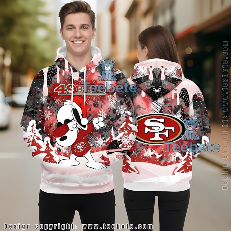Santa Snoopy Christmas San Francisco 49Ers 3D Hoodie White Red