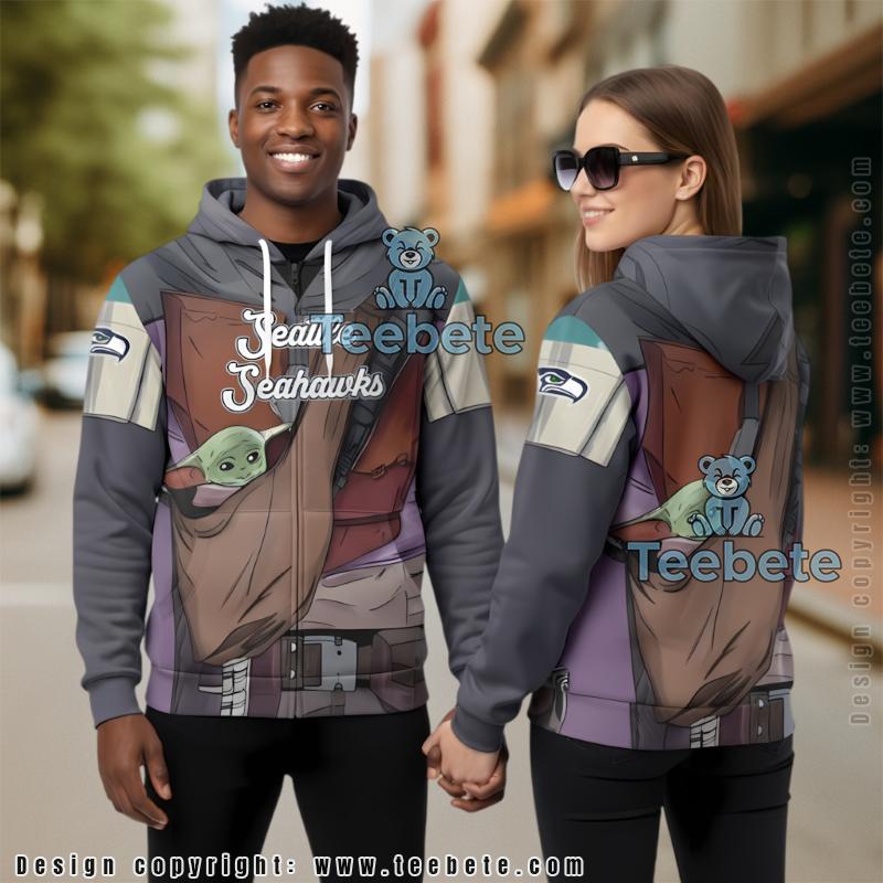 Seattle Seahawks Baby Yoda Star Wars 3D Hoodie White Blue