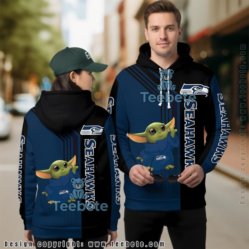 Seattle Seahawks Baby Yoda Star Wars 3D Hoodie Blue White