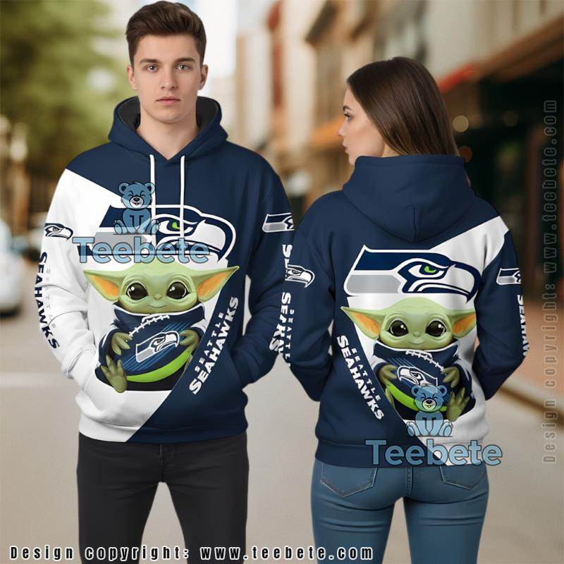 Seattle Seahawks Baby Yoda Star Wars 3D Hoodie Blue White