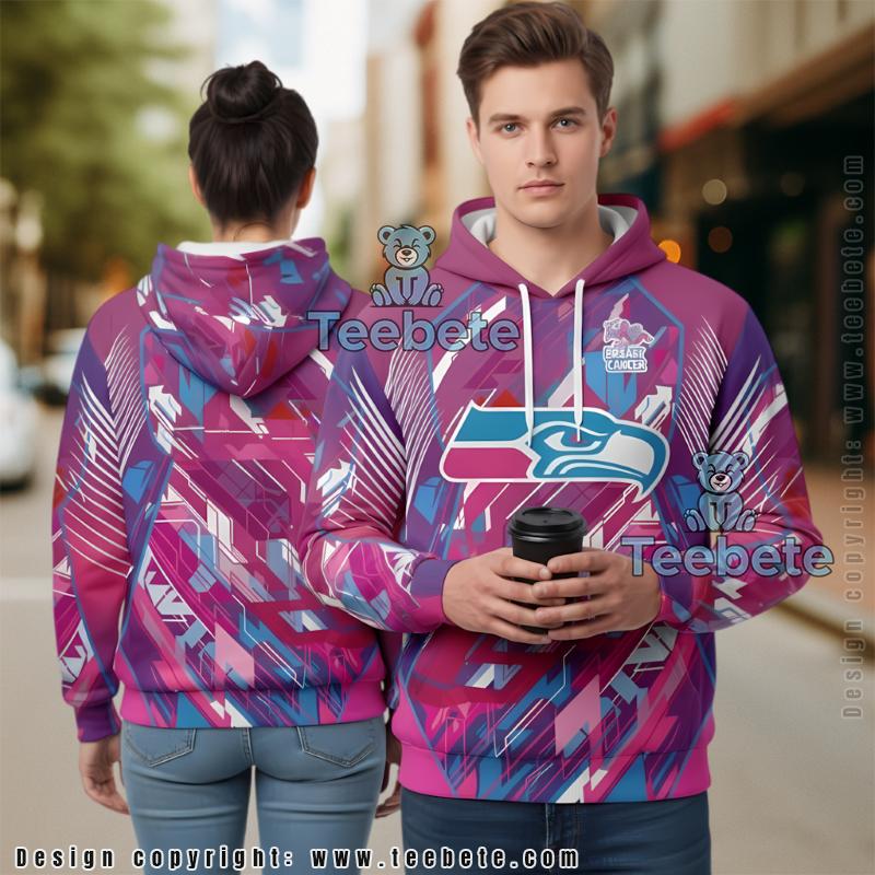Seattle Seahawks Breast Cancer 3D Hoodie Pink Blue