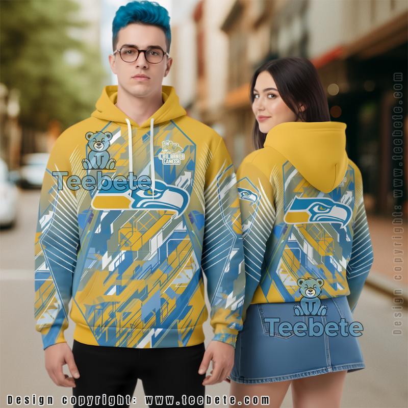 Seattle Seahawks Childhood Cancers 3D Hoodie Yellow Blue