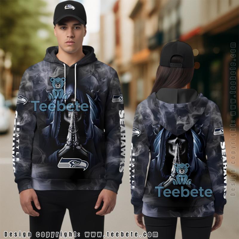 Seattle Seahawks Death Smoke 3D Hoodie Black Blue