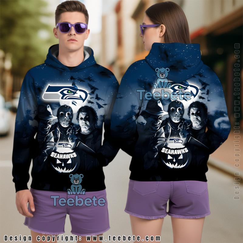 Seattle Seahawks Halloween Pumpkin Skull 3D Hoodie Blue