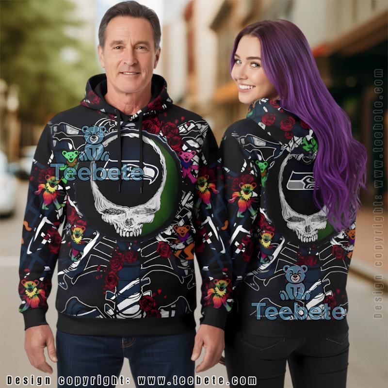 Seattle Seahawks Grateful Dead 3D Hoodie Black