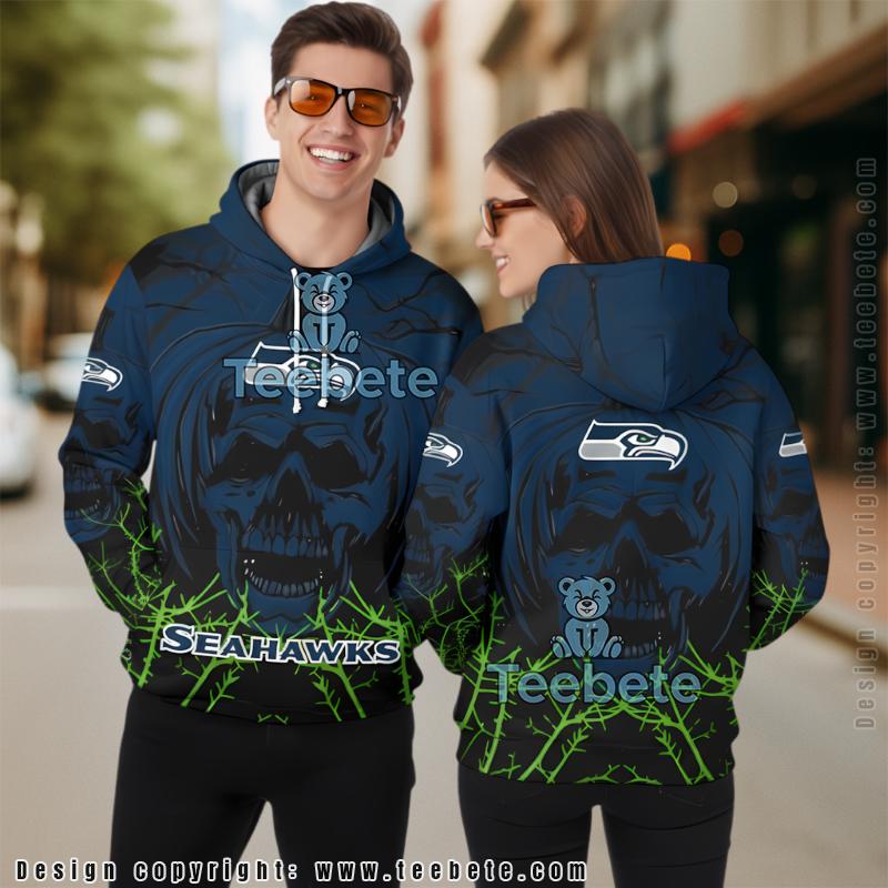 Seattle Seahawks Halloween Pumpkin Skull 3D Hoodie Blue