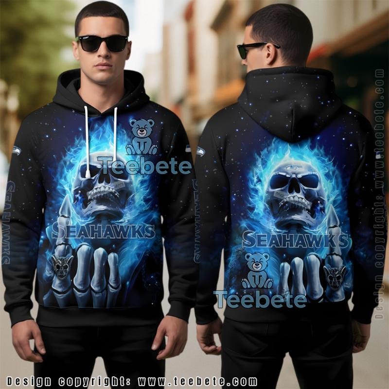 Seattle Seahawks Hot Skull 3D Hoodie Blue Black