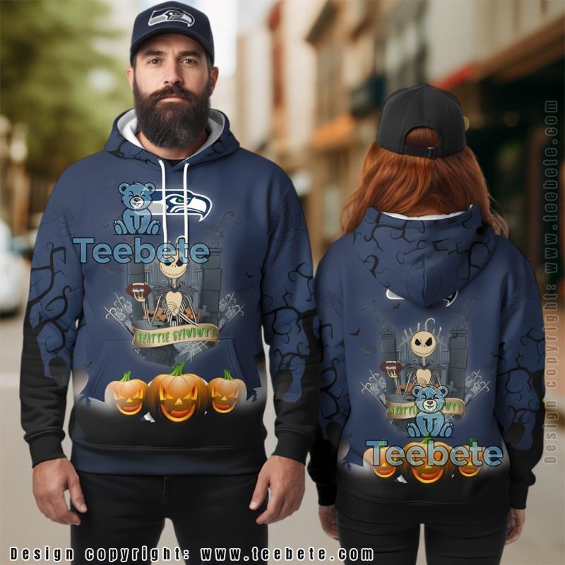 Seattle Seahawks Jack Skellington Pumpkin 3D Hoodie Blue