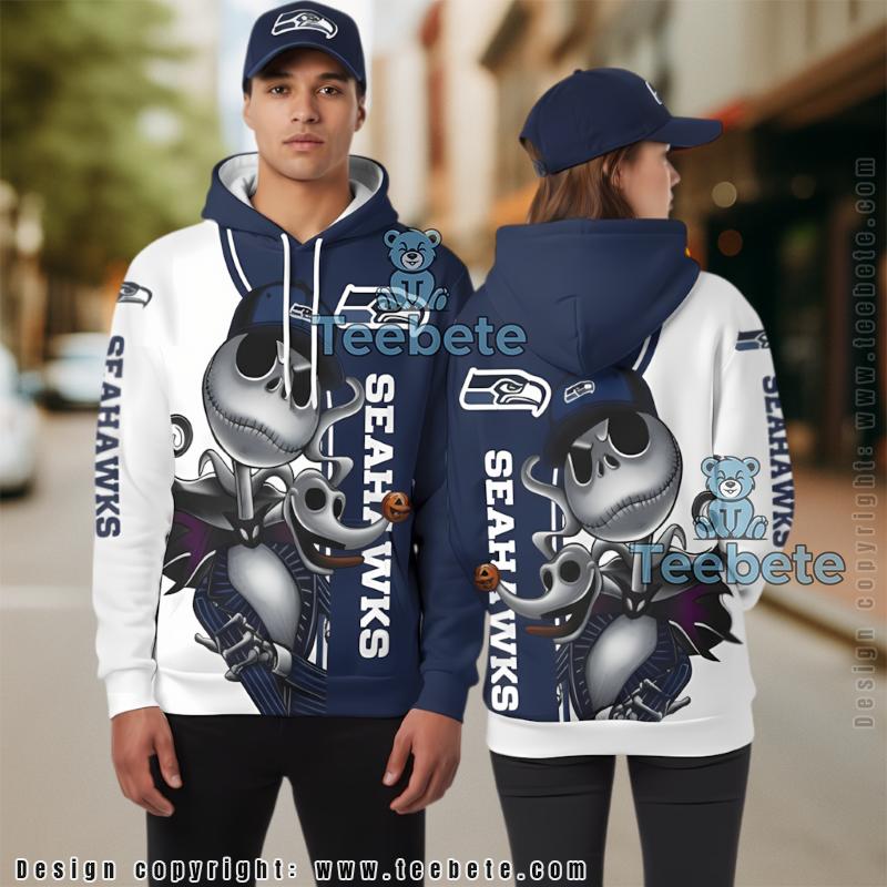 Seattle Seahawks Jack Skellington Zero Halloween 3D Hoodie Blue