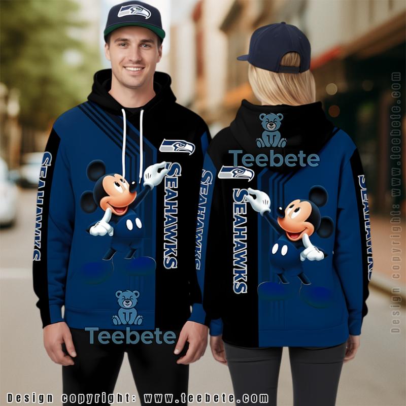 Seattle Seahawks Mickey Mouse Christmas 3D Hoodie Blue Black