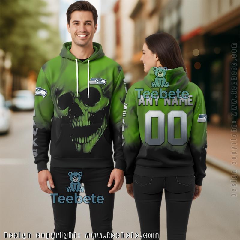 Seattle Seahawks Personalized Skull 3D Hoodie Green Black