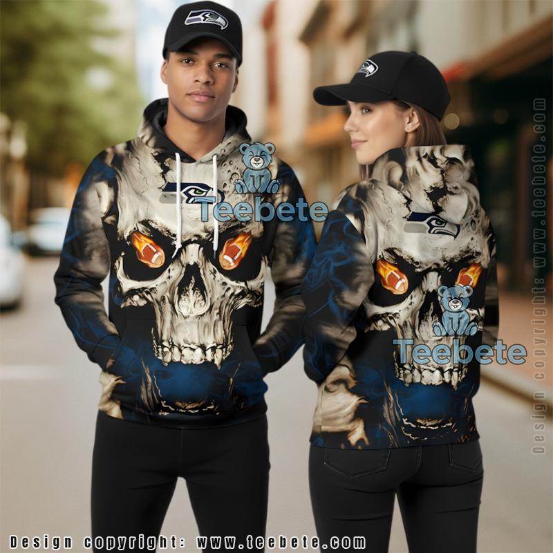 Seattle Seahawks Skull 3D Hoodie Grey Blue
