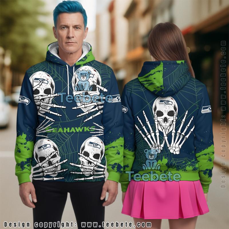 Seattle Seahawks Skull Halloween 3D Hoodie Green Blue