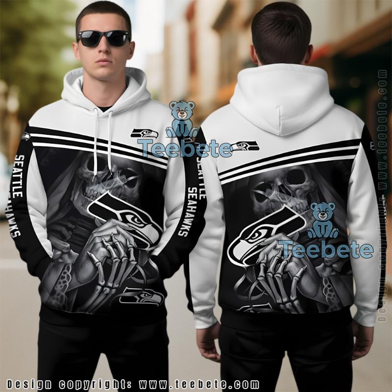 Seattle Seahawks Skull Halloween 3D Hoodie Grey Black