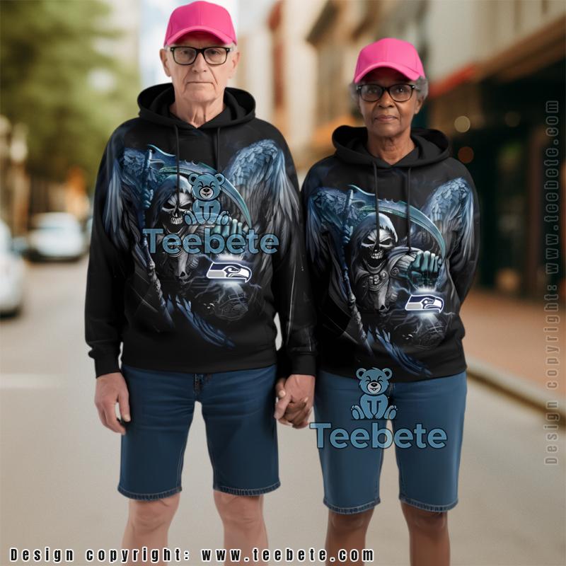 Seattle Seahawks Skull Spreads Its Wings 3D Hoodie Blue Black