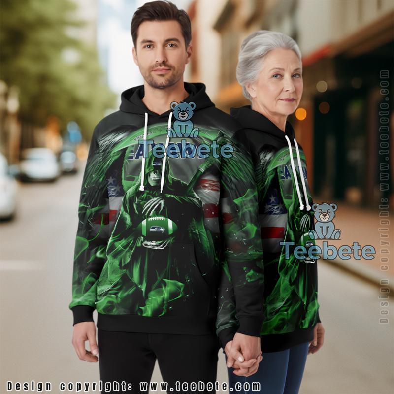 Seattle Seahawks Skull Uprising 3D Hoodie Green Black