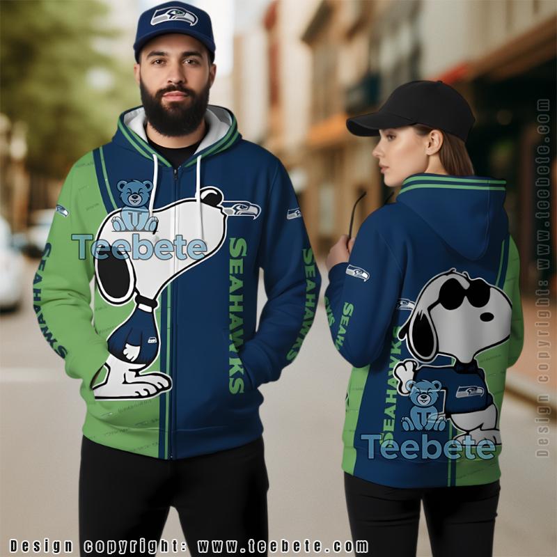 Seattle Seahawks Snoopy Christmas 3D Hoodie Blue White