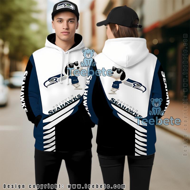 Seattle Seahawks Snoopy Christmas 3D Hoodie Blue White
