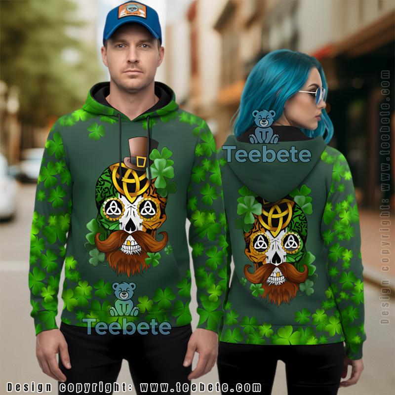 Irish Skull Grace St Patrick Day 3D Hoodie Green Realistic