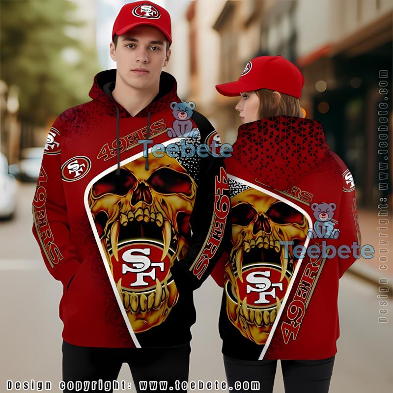 Skull Fangs San Francisco 49Ers 3D Hoodie Red Black