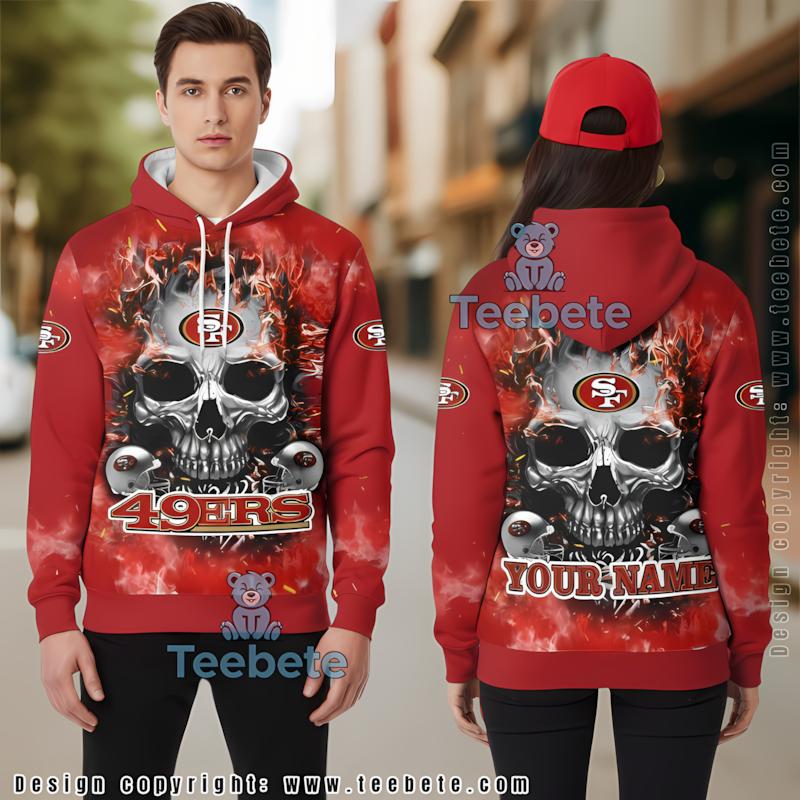 Skull Fire San Francisco 49Ers 3D Hoodie Black Red Personalized