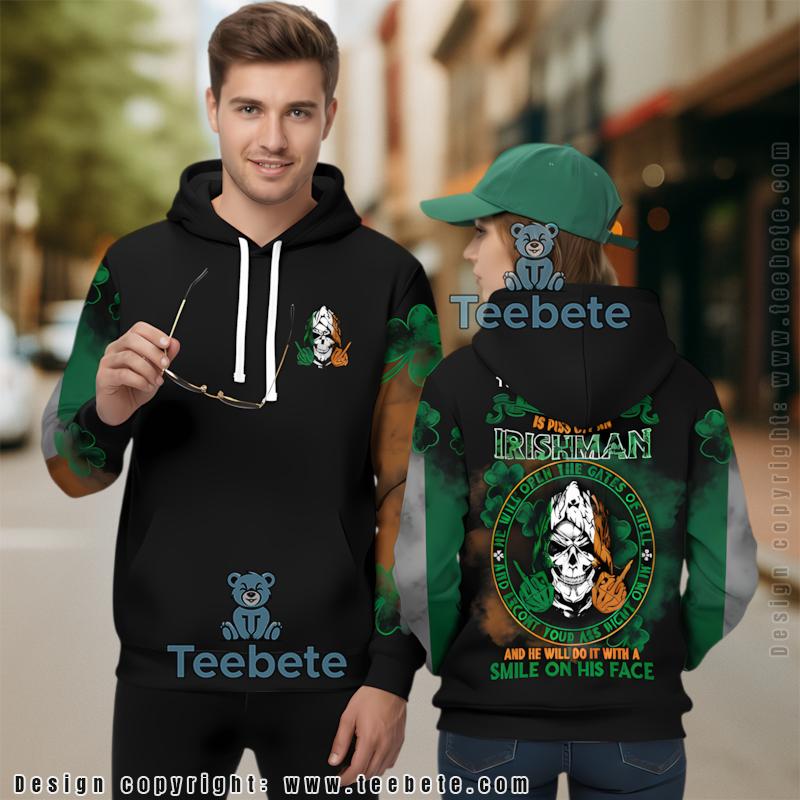 Skull Smile St Patrick Day 3D Hoodie Black Mens