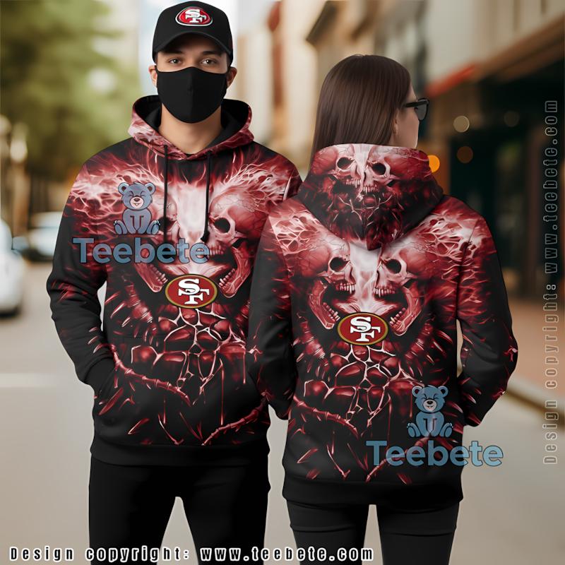 Skull Unleash San Francisco 49Ers 3D Hoodie Black Red Unleash