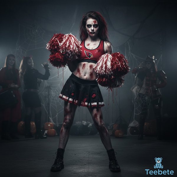 Spooky Arizona Cardinals Cheerleader Halloween Costume With Gothic Makeup