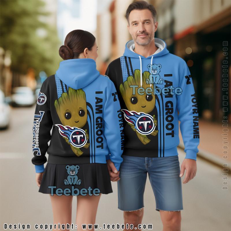 Tennessee Titans Baby Groot 3D Hoodie Blue Mens