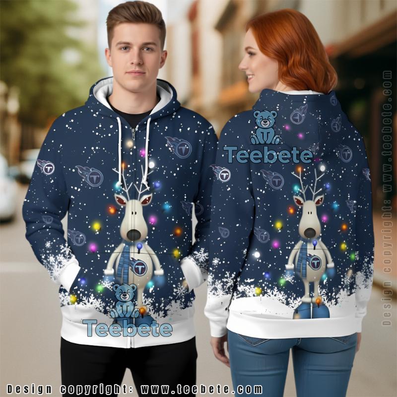 Tennessee Titans Christmas Reindeer 3D Hoodie Blue Unisex