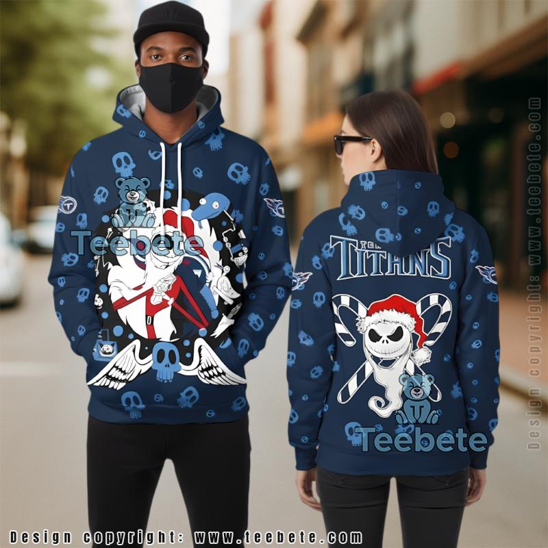 Tennessee Titans Christmas Santa Jack Skellington 3D Hoodie Blue Dad Mom