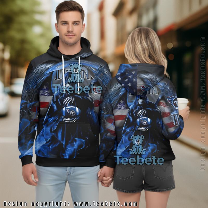 Tennessee Titans Death Holding Ball 3D Hoodie Blue Printing
