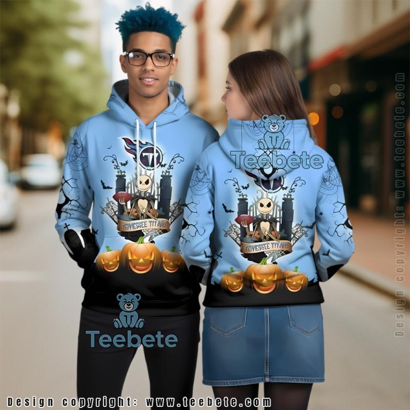 Tennessee Titans Halloween Jack Skellington 3D Hoodie Blue Design