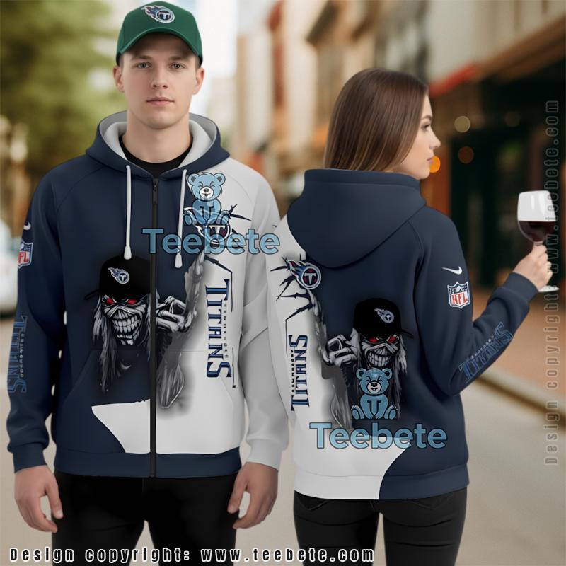 Tennessee Titans Iron Maiden 3D Hoodie White Blue Sale