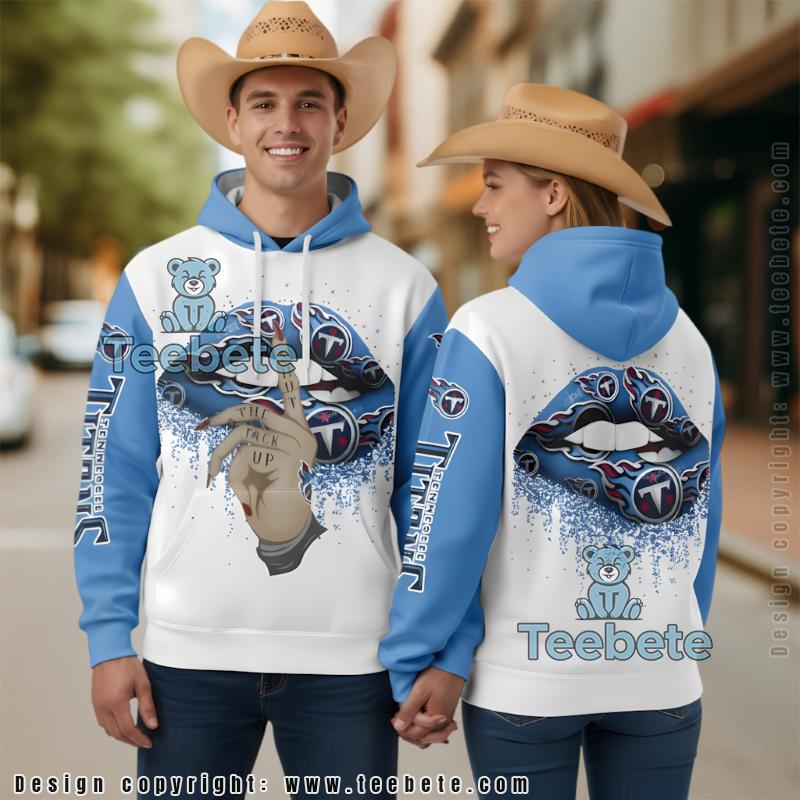 Tennessee Titans Lips Logo 3D Hoodie White Blue Graphic