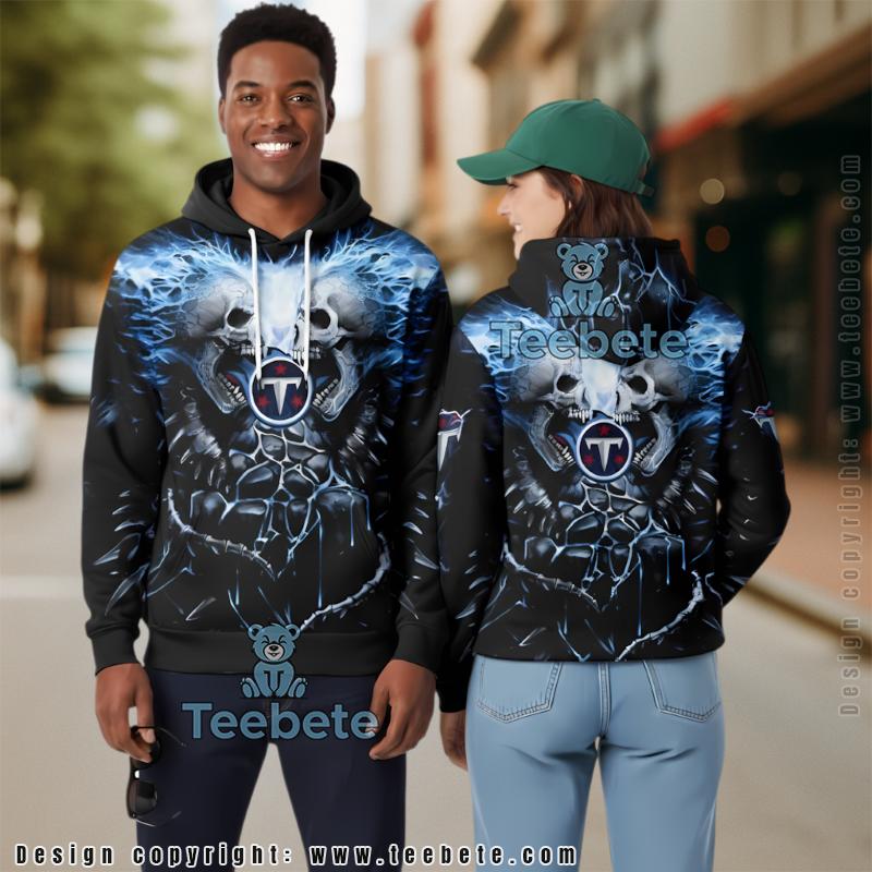 Tennessee Titans Logo Two Skulls 3D Hoodie Black Blue Cool