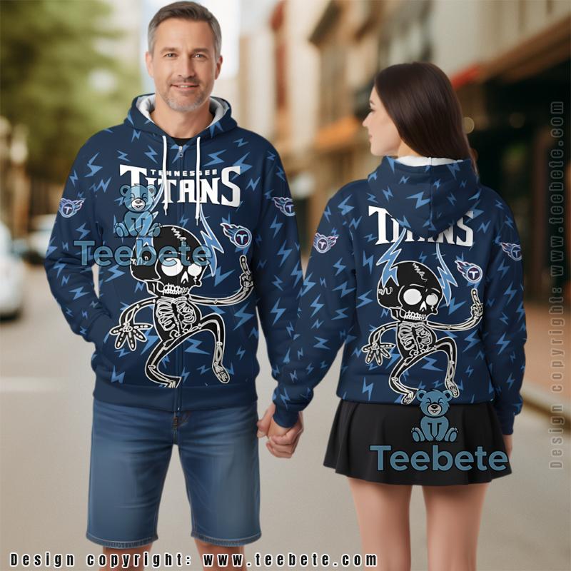 Tennessee Titans Skeleton Funny 3D Hoodie Blue Unisex