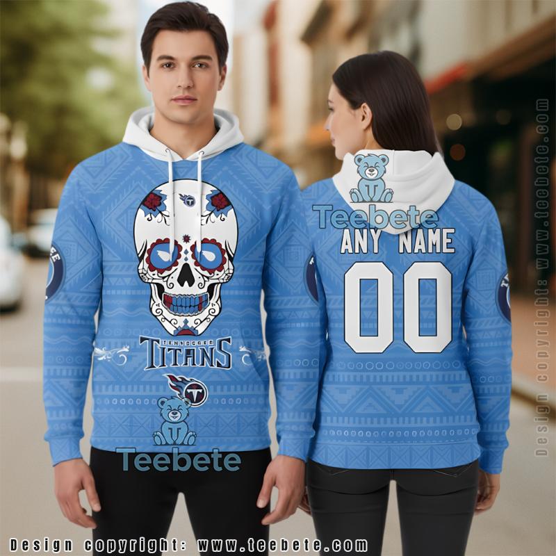 Tennessee Titans Skull Logo Personalized 3D Hoodie Blue Womens