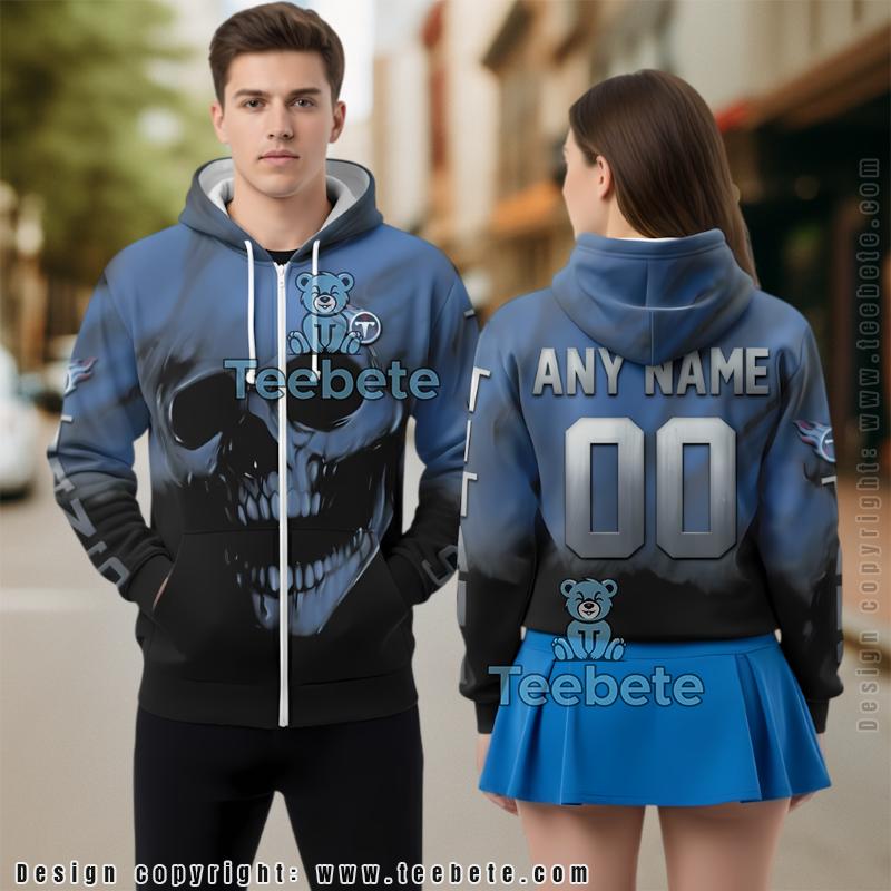 Tennessee Titans Skull Spooky 3D Hoodie Blue Mens