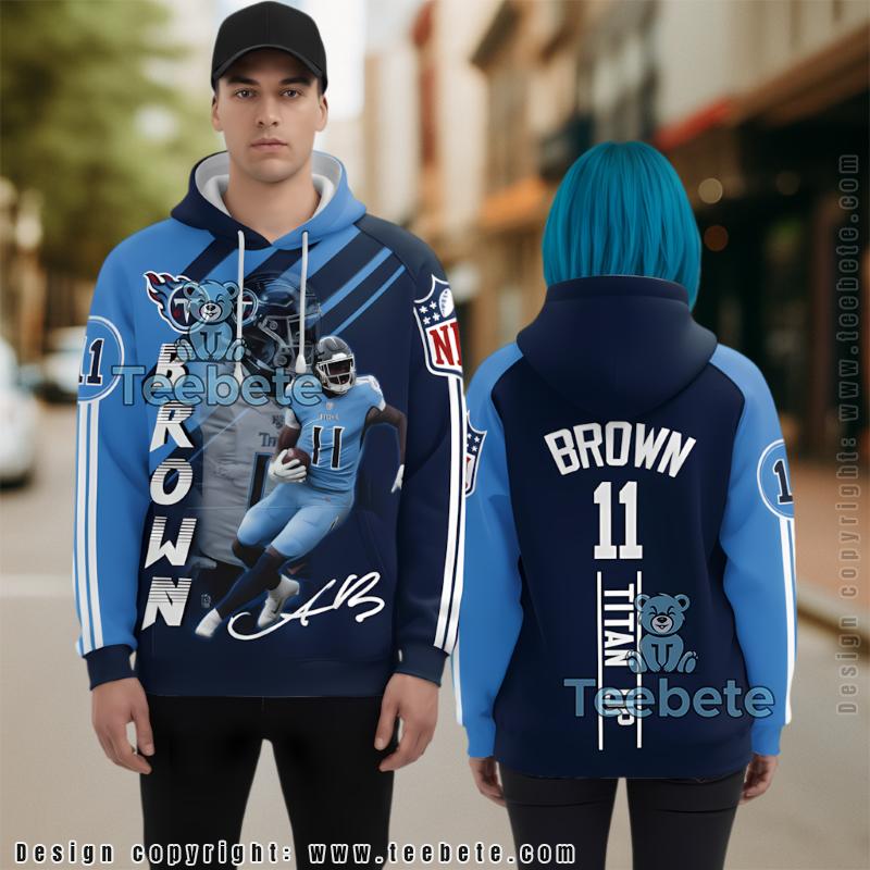Tennessee Titans Star Aj Brown Player 3D Hoodie Blue Jacket