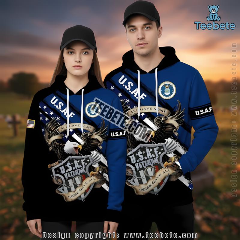 Air Force Veteran Bald Eagle Dog Tags 3D Hoodie Blue Art