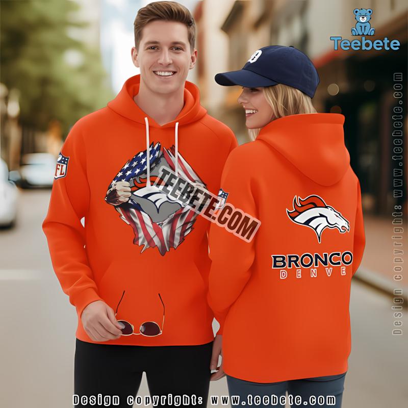 Denver Broncos America Flag Fan 3D Hoodie Orange Puff Print