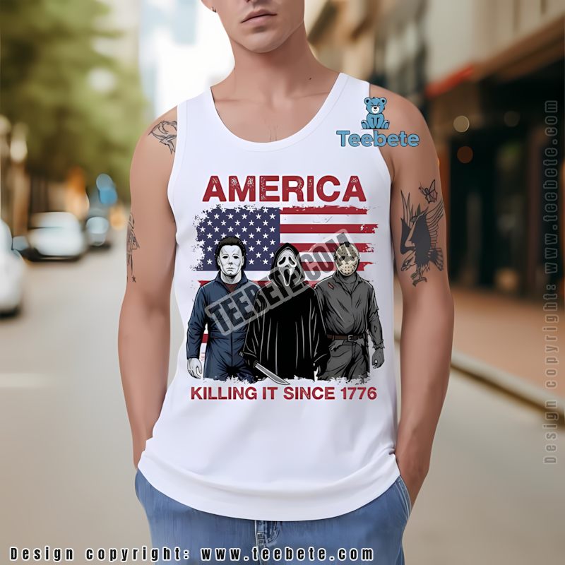 America Killing It Since 1776 Horror Movie Halloween Tanktop America Killing It Since 1776 Horror Movie Halloween Tanktop