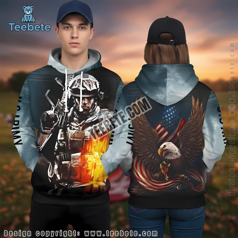 American Eagle Us Army Veteran 3D Hoodie Blue Pattern
