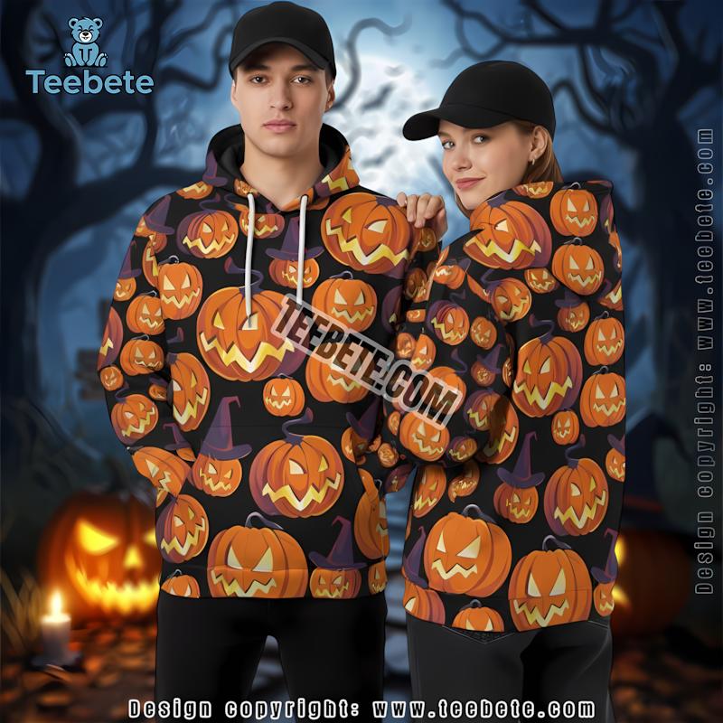 Halloween Angry Pumpkin Scary Orange 3D Design Hoodie