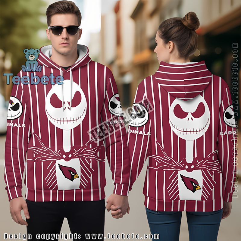 Arizona Cardinals Halloween Jack Skellington 3D Hoodie Puff Print